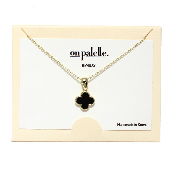 90209_Gold/Black, dainty clover pendant necklace 