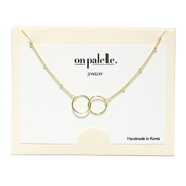 90220_Gold, dainty double ring pendant necklace 