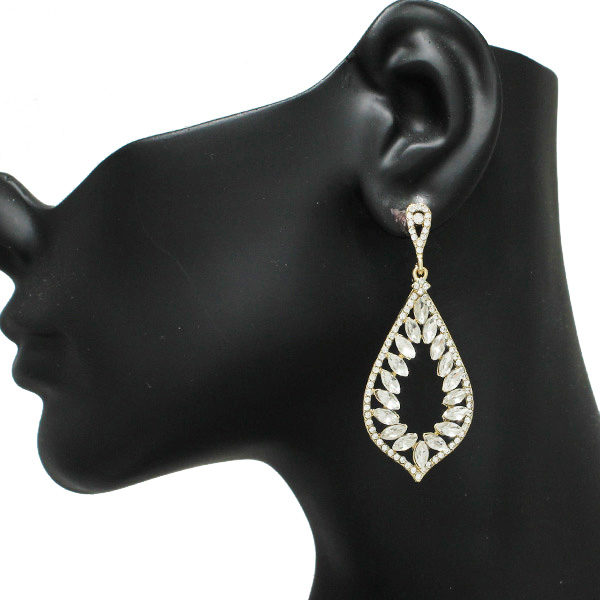 90472_Gold/Clear, marquise accent rhinestone evening earring, wedding, bridal, prom 