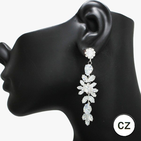 90578_Silver/Clear, multi cubic zirconia evening earring, wedding, bridal, prom 