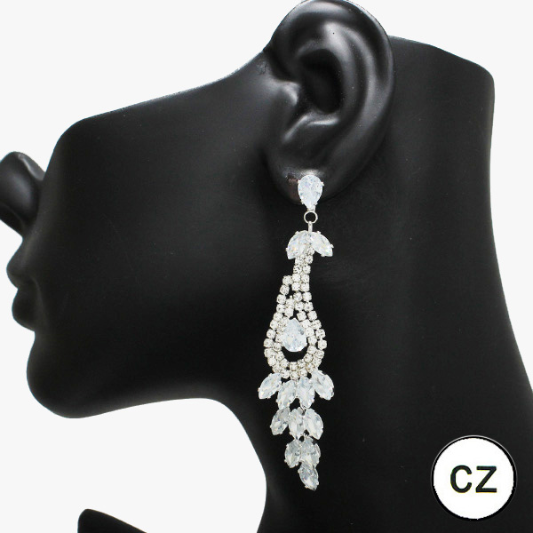 90580_Silver/Clear, multi cubic zirconia evening earring, wedding, bridal, prom 