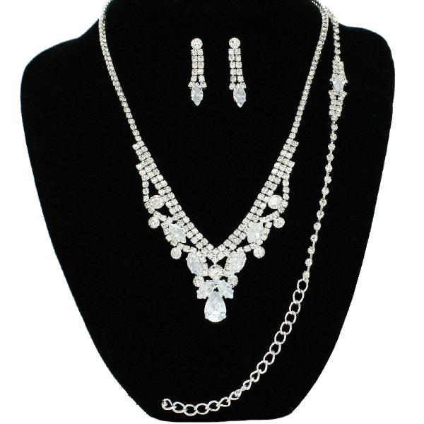 90619_Silver/Clear, rhinestone necklace & bracelet set, wedding, bridal, prom 