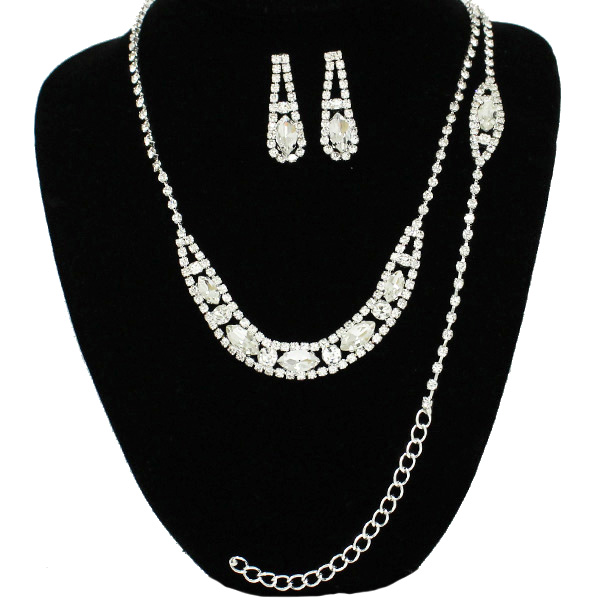 90620_Silver/Clear, rhinestone necklace & bracelet set, wedding, bridal, prom 