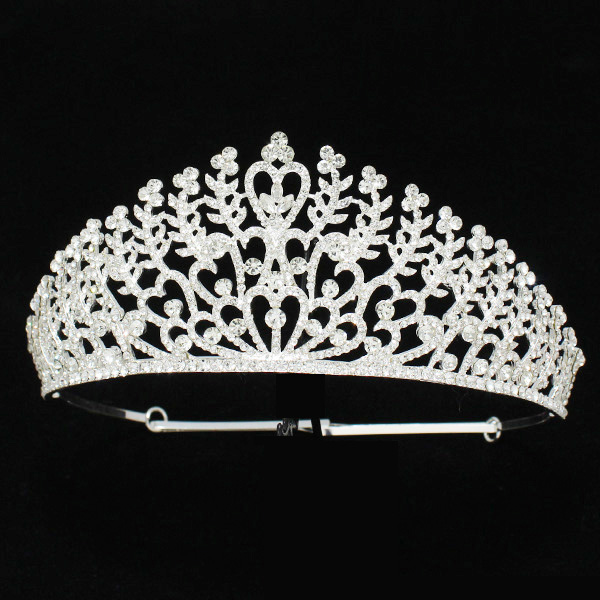 90659_Silver/Clear, heart rhinestone crystal crown tiara with hair pins, wedding, bridal, prom 