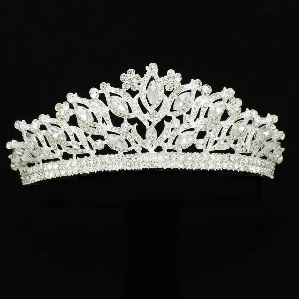 90664_Silver/Clear, marquise accent rhinestone crystal crown tiara with hair pins, wedding