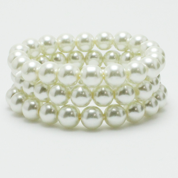 73710_Cream, 3pcs/set pearl stretch bracelet (10mm)