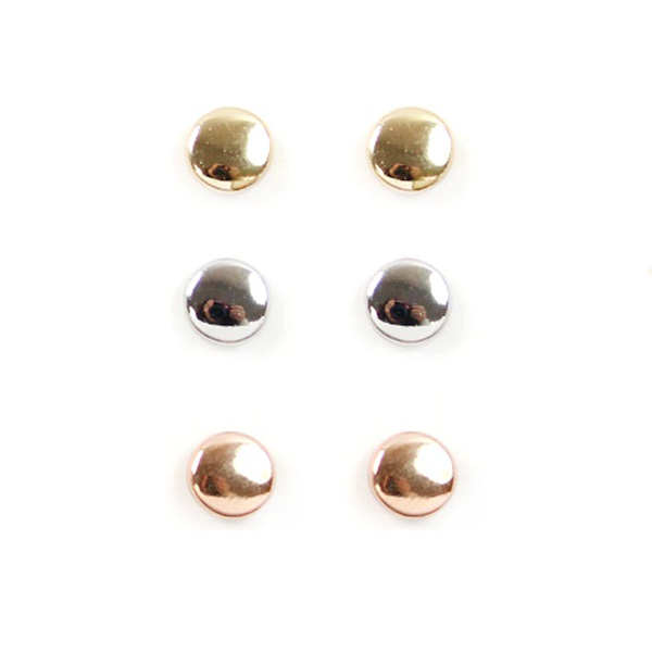 80299_3 tone, 3 pairs round  stud earring