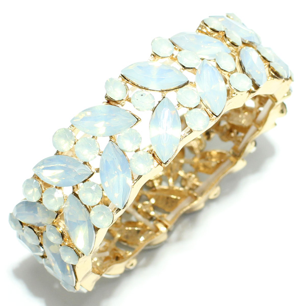 80743_Gold/White Opal, rhinestone stretch bracelet 