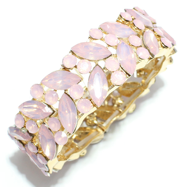 80743_Gold/Pink Opal, rhinestone stretch bracelet 