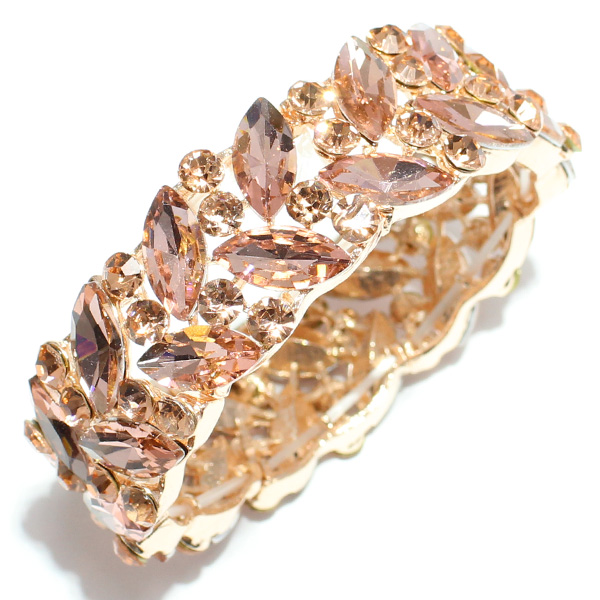 80743_Rose Gold/Peach, rhinestone stretch bracelet 