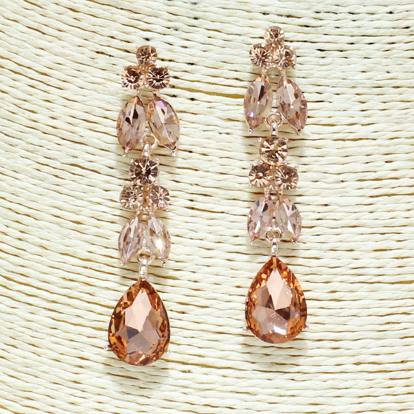 81176_Rose Gold/Peach, rhinestone earring