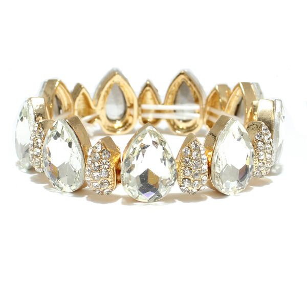 81180_Gold/Clear, rhinestone stretch bracelet