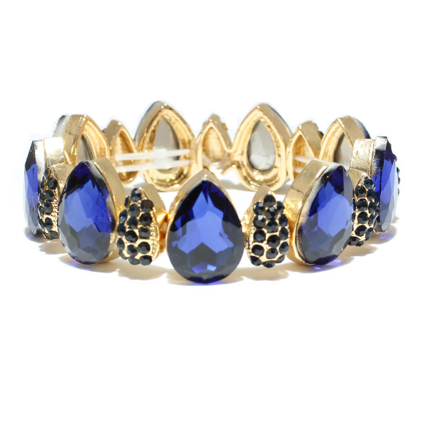 81180_Gold/Blue, rhinestone stretch bracelet