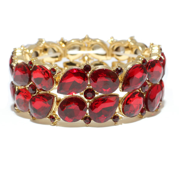 81181_Gold/Red, rhinestone stretch bracelet