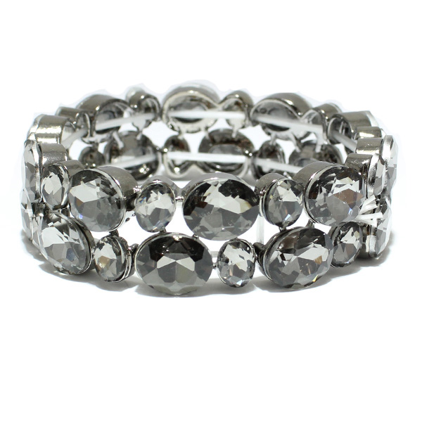 81183_Hematite/Black diamond, rhinestone stretch bracelet