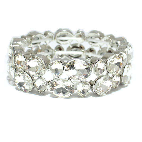 81183_Silver/Clear, rhinestone stretch bracelet