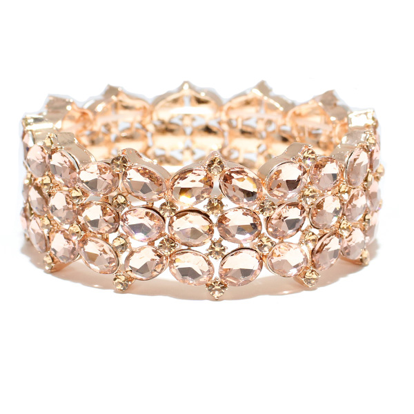 81185_Rose Gold/Peach, rhinestone stretch bracelet