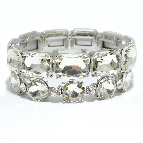 82295_Silver/Clear #3CL, crystal rhinestone stretchable bracelet