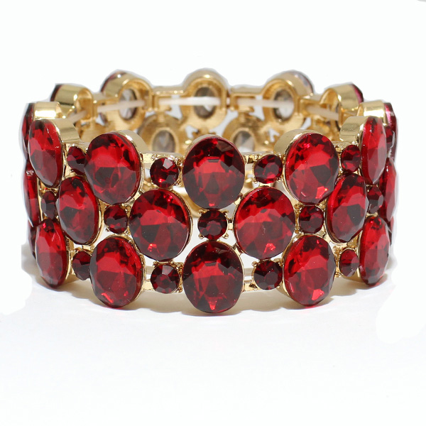 82296_Gold/Red #2RD, crystal rhinestone stretchable bracelet