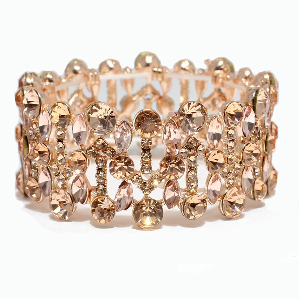 82297_Rose Gold/Peach #13LP, crystal rhinestone stretchable bracelet