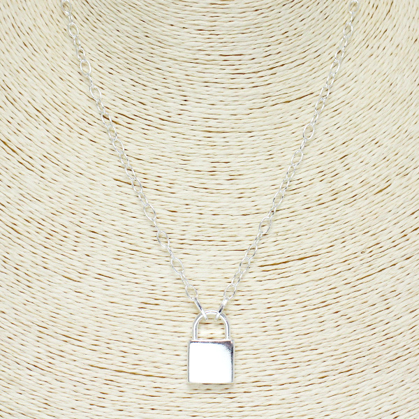 83097_Silver, padlock chain necklace