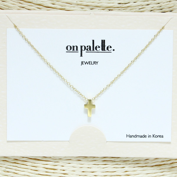 83619_Gold, dainty cross pendant necklace *stainless steel