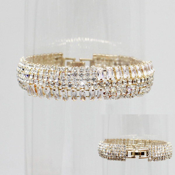 83642_Gold/Clear, crystal rhinestone bracelet