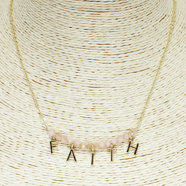 84303_Gold/Pink, &quotFAITH" station necklace