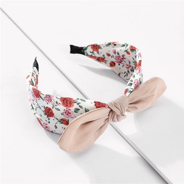 84545_Beige, floral print bow head band