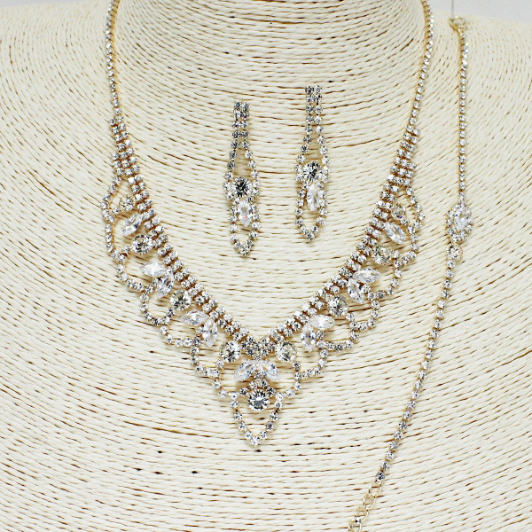84999_Gold/Clear, crystal rhinestone necklace n bracelet set