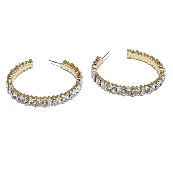 85495_Gold/Clear, crystal rhinestone hoop earring