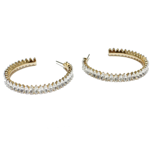 85496_Gold/Clear, crystal rhinestone hoop earring
