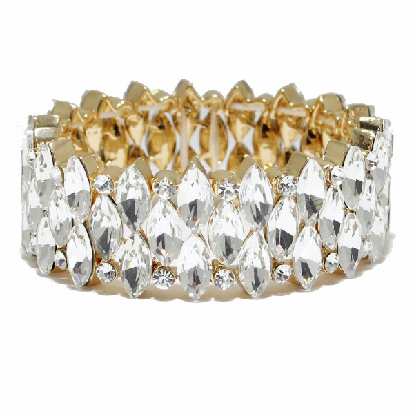 85592_Gold/Clear, crystal rhinestone stretch bracelet
