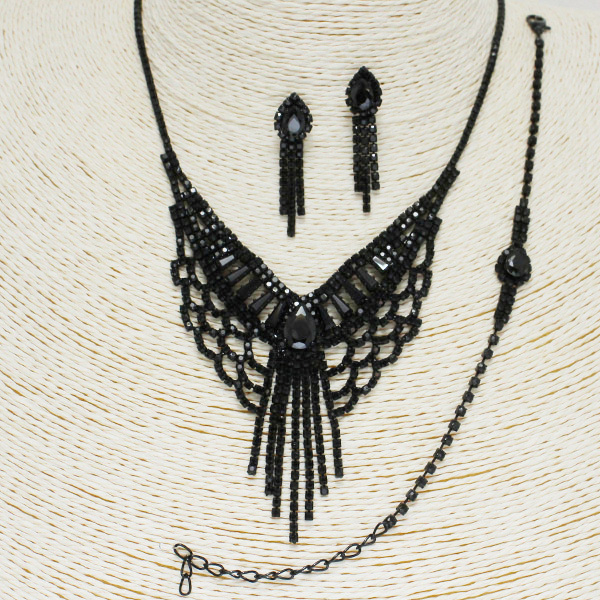 85659_Black, crystal rhinestone necklace n bracelet set
