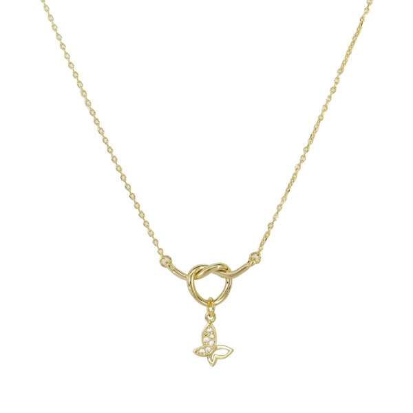 85884_Gold/Clear, dainty heart w/ butterfly stone pendant necklace