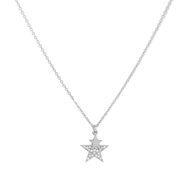 85890_Silver/Clear, dainty star w/ stone pendant necklace