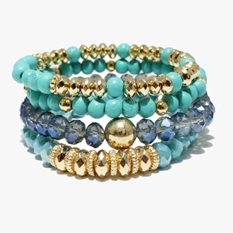 88288_Turquoise, multi layered wood bead stretch bracelet 