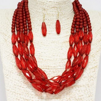 88379_Red, mix bead multi layered necklace 