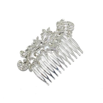 89553_Silver/Clear, pave rhinestone floral leaf bridal hair comb