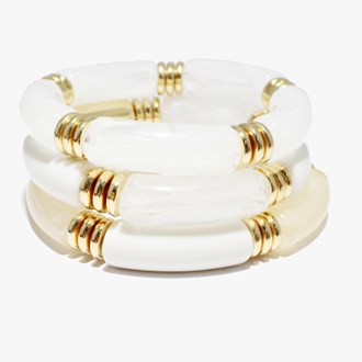 89664_White, acrylic tube multi layered stretch bracelet 