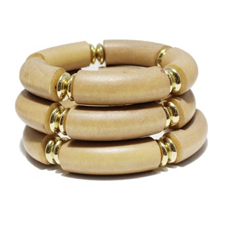 90869_Brown, wooden multi layered stretch bracelet 