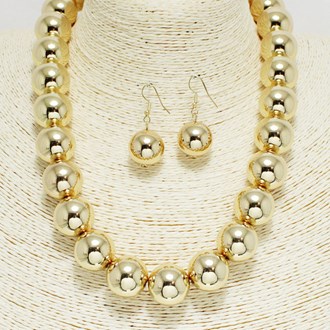 91633_Gold, ball beaded necklace 