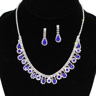 90856_Silver/Royal Blue AB, pave rhinestone crystal evening necklace, wedding, bridal, prom 