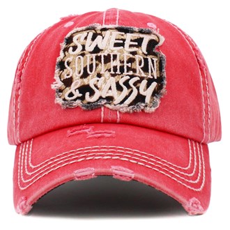 91810_Hot Pink, "SWEET SOUTHERN & SASSY" washed vintage ball cap