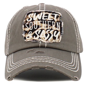 91810_Grey, "SWEET SOUTHERN & SASSY" washed vintage ball cap