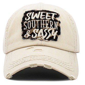 91810_Ivory, "SWEET SOUTHERN & SASSY" washed vintage ball cap