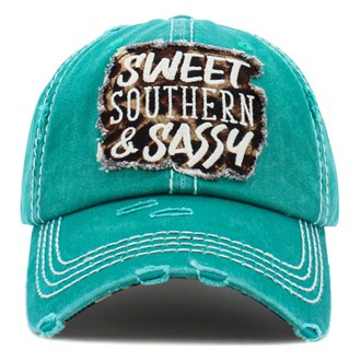 91810_Turquoise, "SWEET SOUTHERN & SASSY" washed vintage ball cap