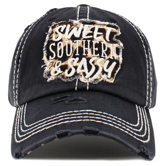 91810_Black, "SWEET SOUTHERN & SASSY" washed vintage ball cap