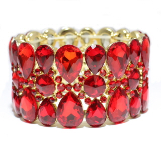 79066_Gold/Red, rhinestone stretch bracelet