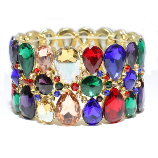 79066_Gold/Multi, rhinestone stretch bracelet
